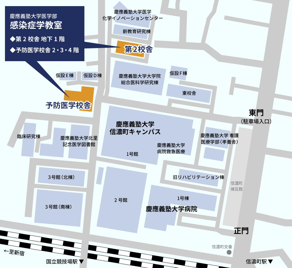 慶應義塾大学医学部感染症学教室 第2校舎地下1階、予防医学校舎2、3、4階